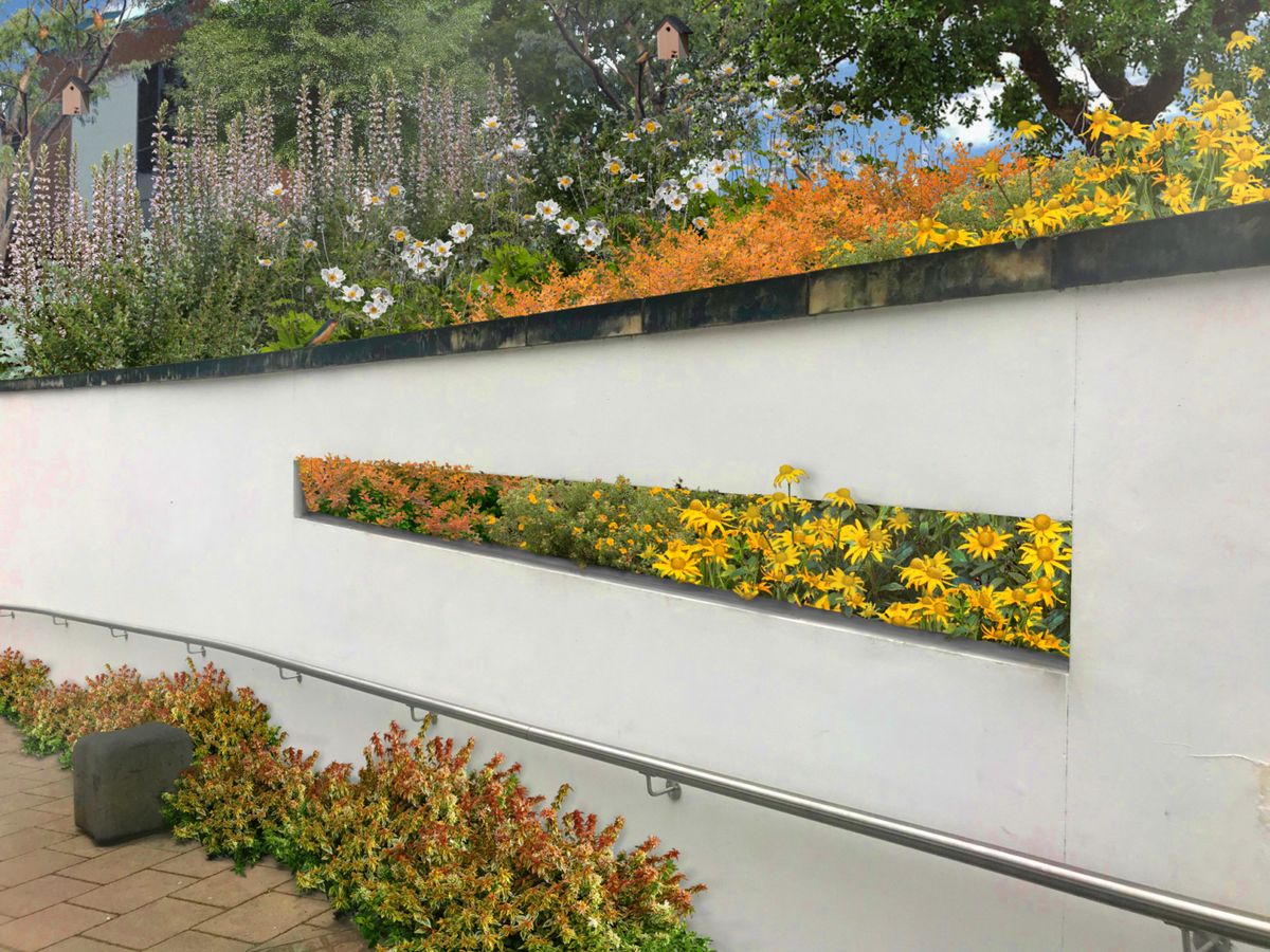 beautiful flowers on the side of a wall