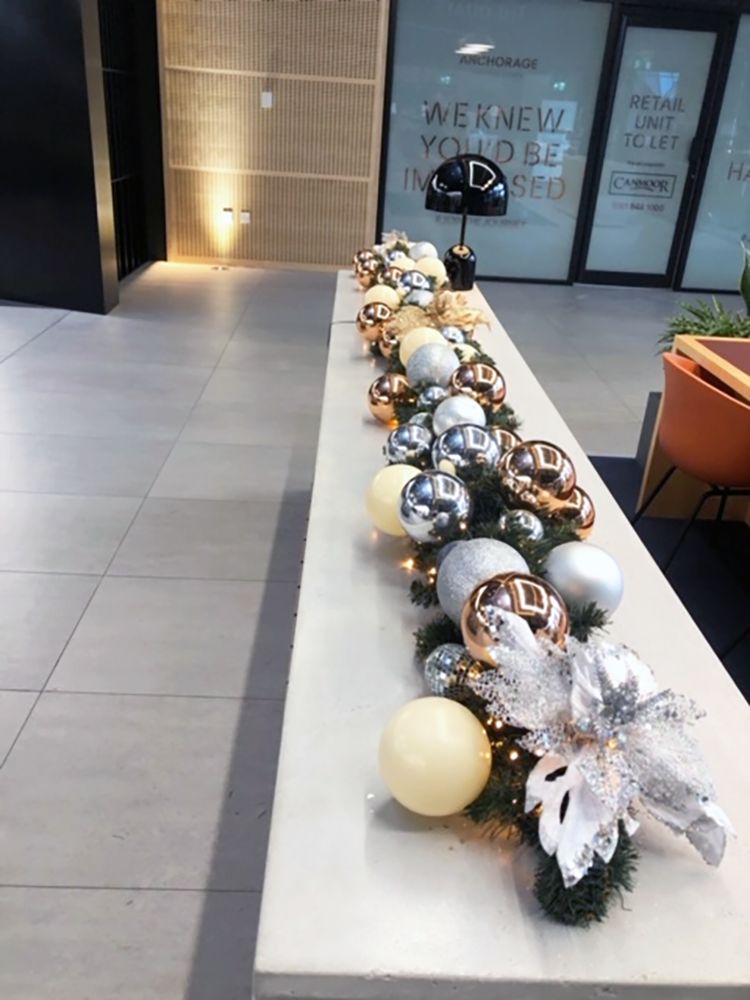close up of aisle with christmas decorations