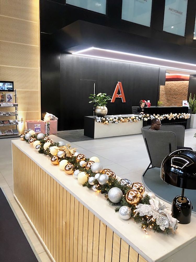 sitting area with christmas decorations