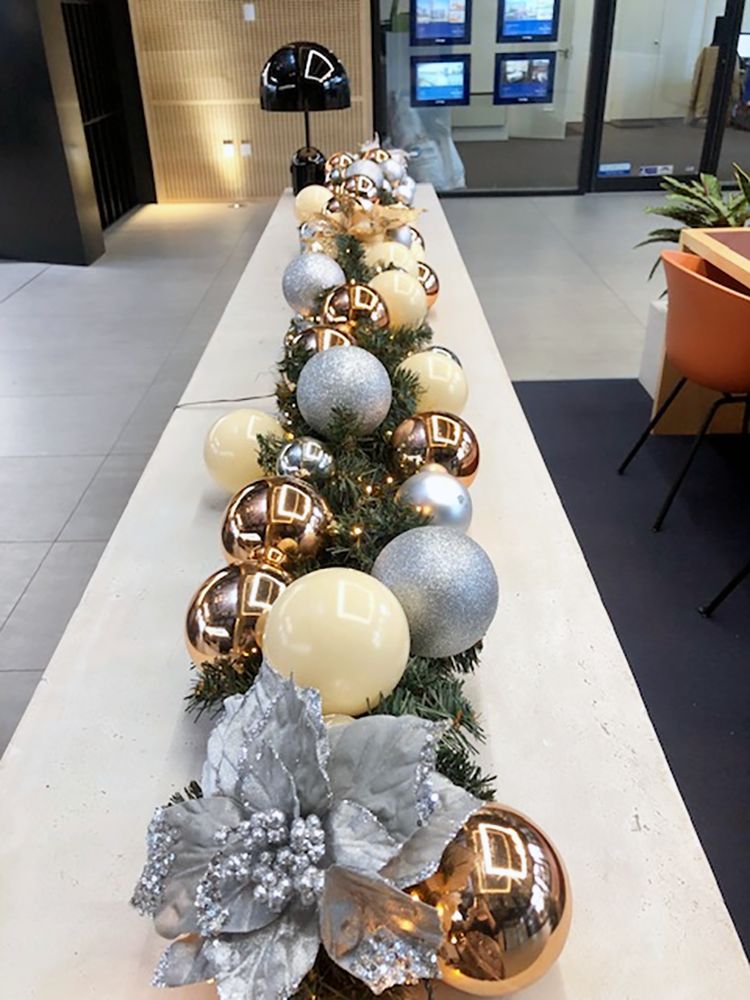 close up of aisle with christmas decorations