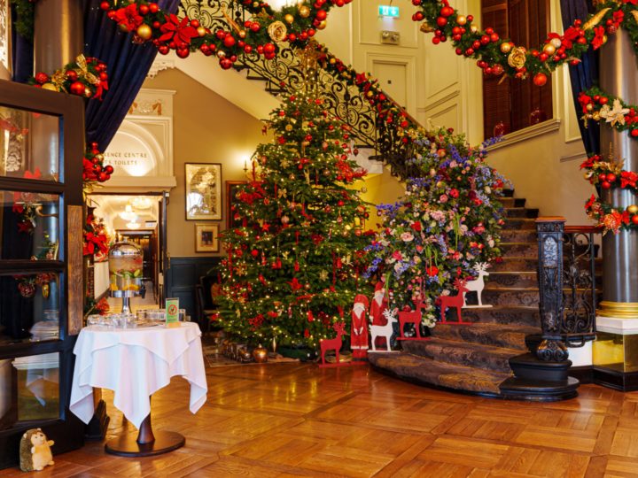 Classic Christmas tree decorated with red and gold balls