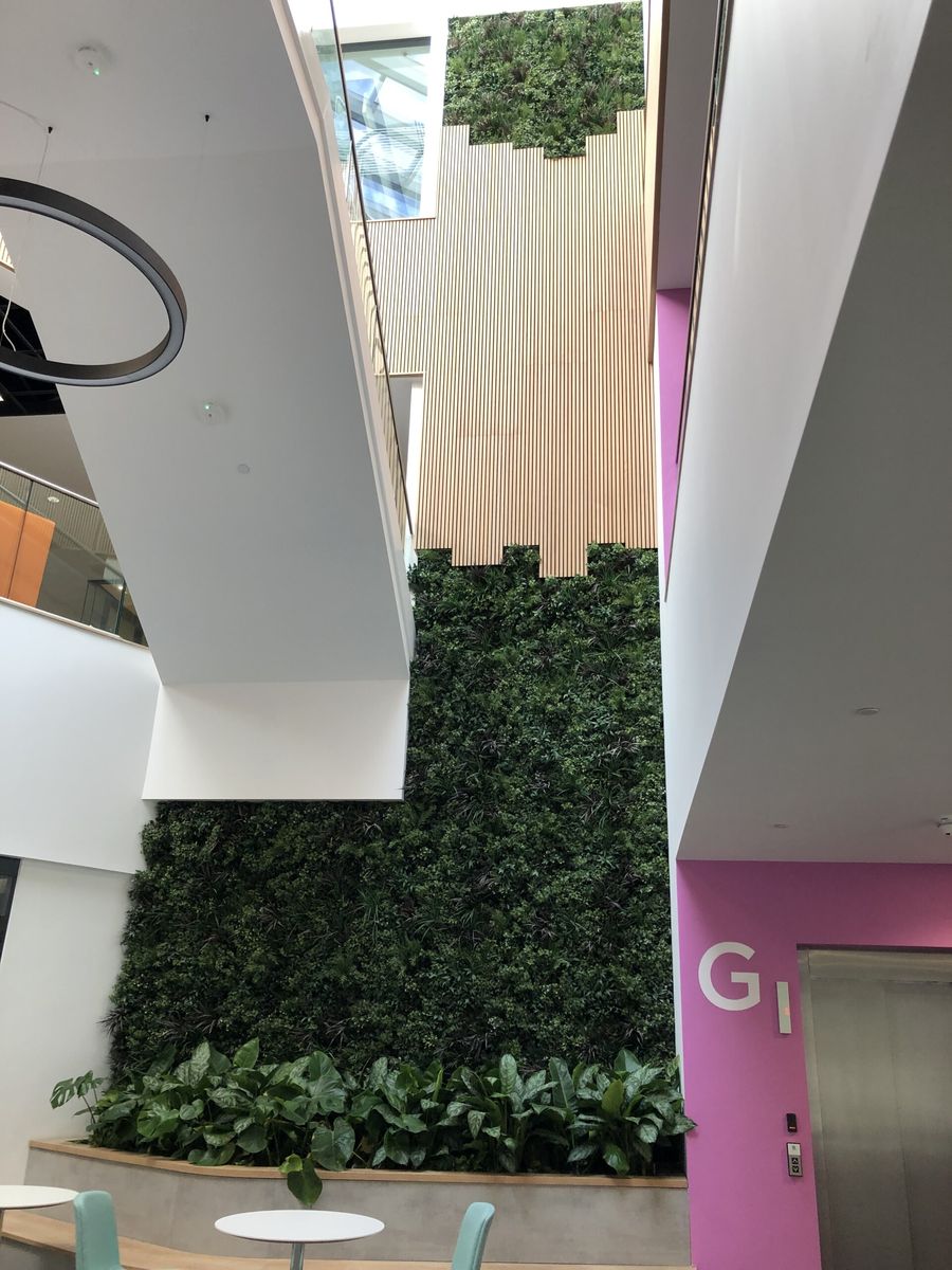 Green wall going up the side of a wall
