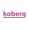 Pink 'koberg' wordmark logo with blue and pink underlines.