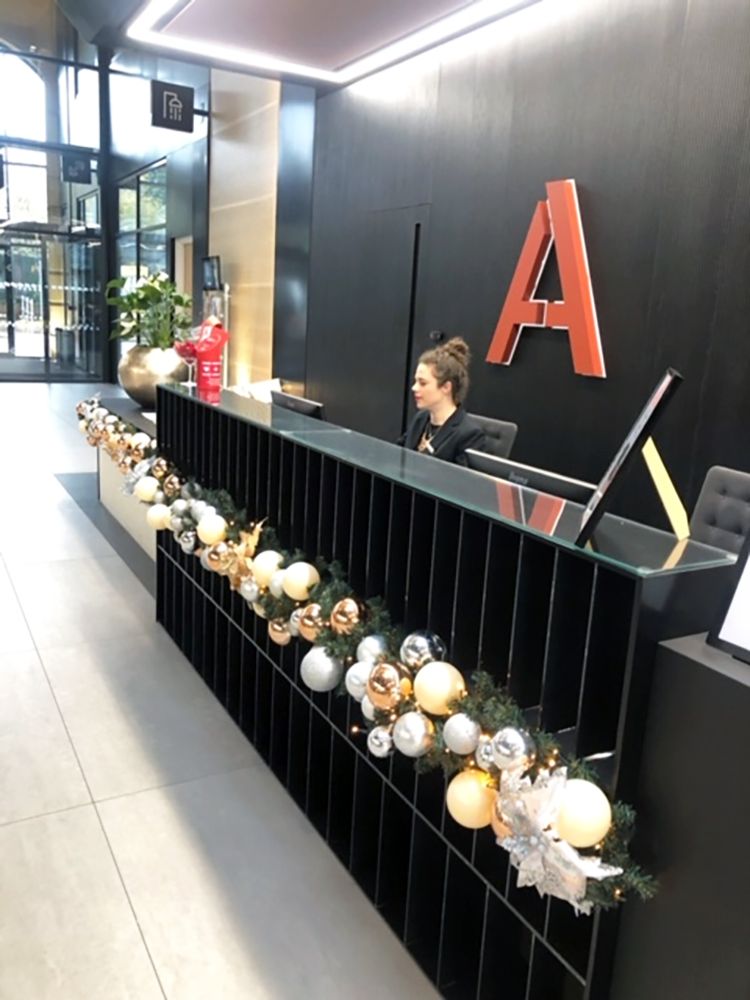 reception area with christmas decorations