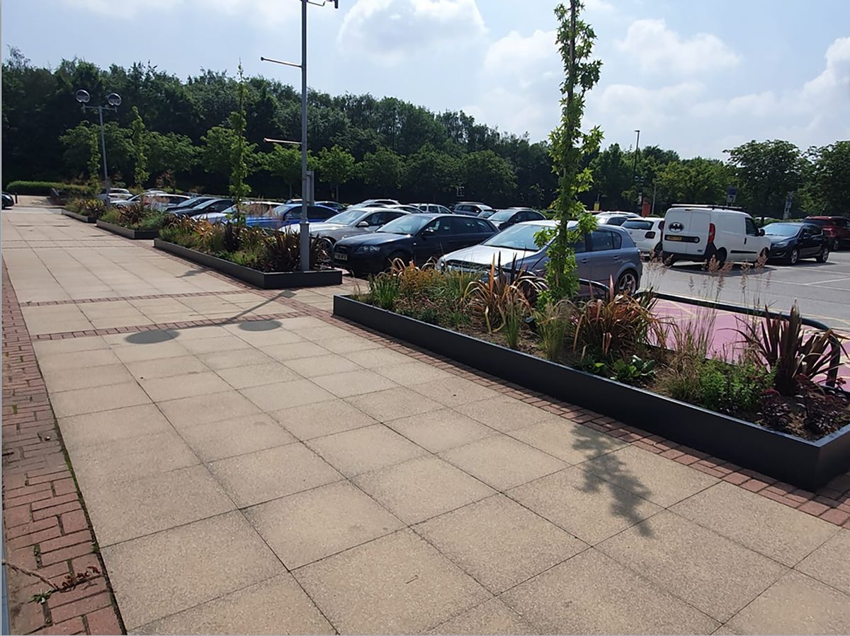 parking lot with landscaping