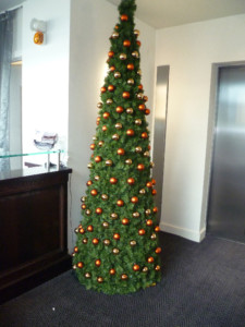 long christmas tree in reception area