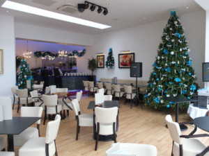 sitting area with christmas decorations