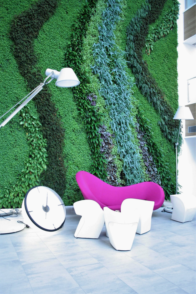 plant wall with cool wavy design