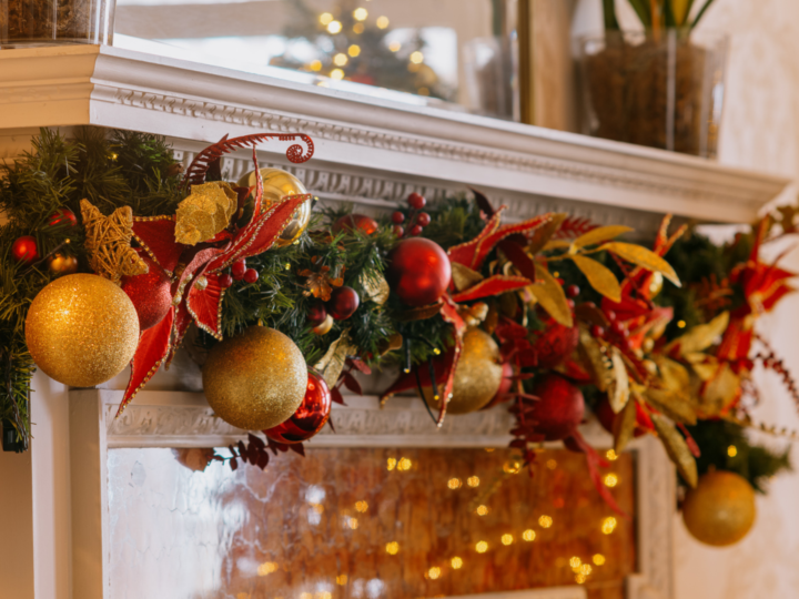 Classic Christmas wreaths with red and gold decorations