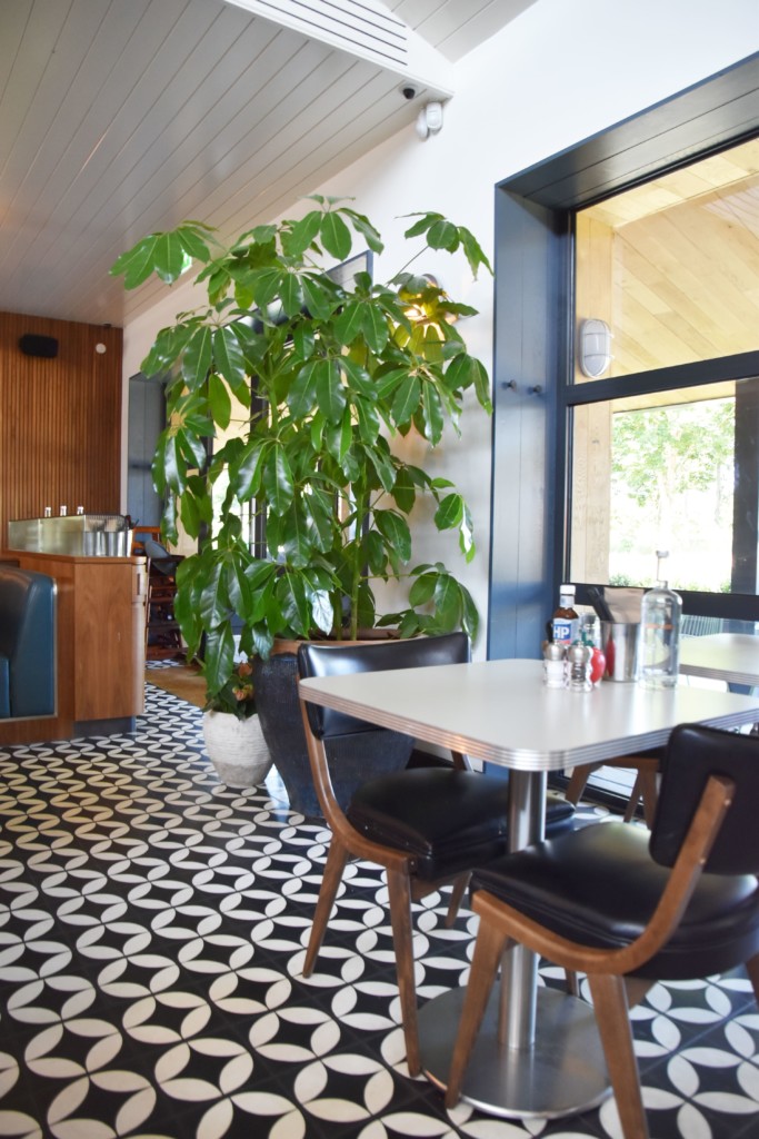 large indoor plants displayed by the wall in an eatery