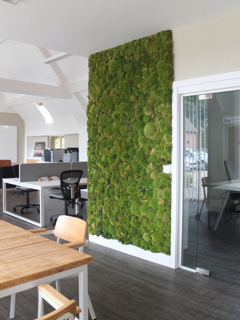 billington barn kitchen with moss wall