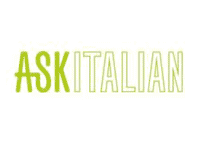 ask italian text in bright green in a white background