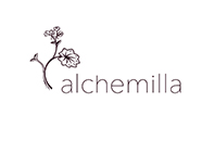 white background with alchemilla writting