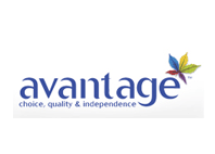 avantage text in blue in a white background