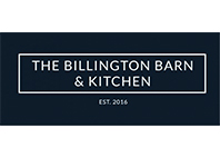 the billington barn and kitchen text with black background