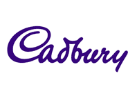 cadbury in blue text with white background