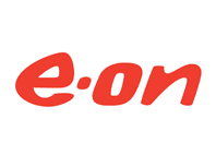 eon text in red with white background