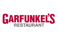 garfunkels restaurant text in red and gray