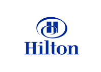 hilton text in blue in white background