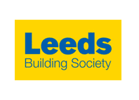 leeds building society text in blue with yellow background