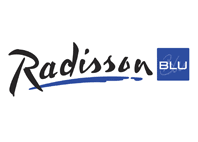 radisson blu text in white background