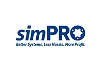 simpro text in blue with white background