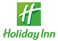 holiday inn text in green with a white and green background