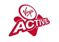 virgin active text in red and white background