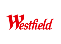 westfield text in red with white background