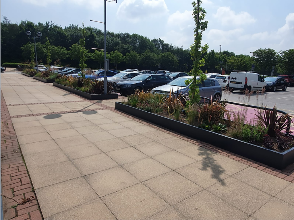 parking lot with landscaping