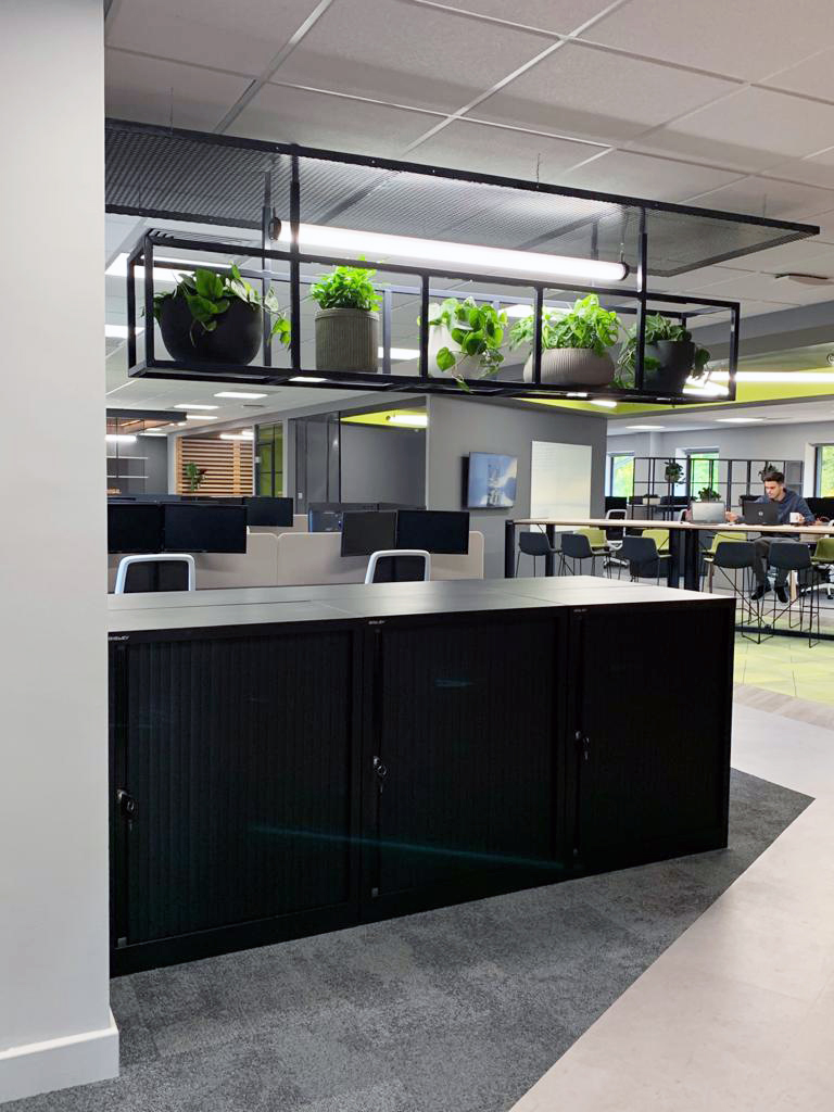 formal area with indoor plants displayed on the ceiling