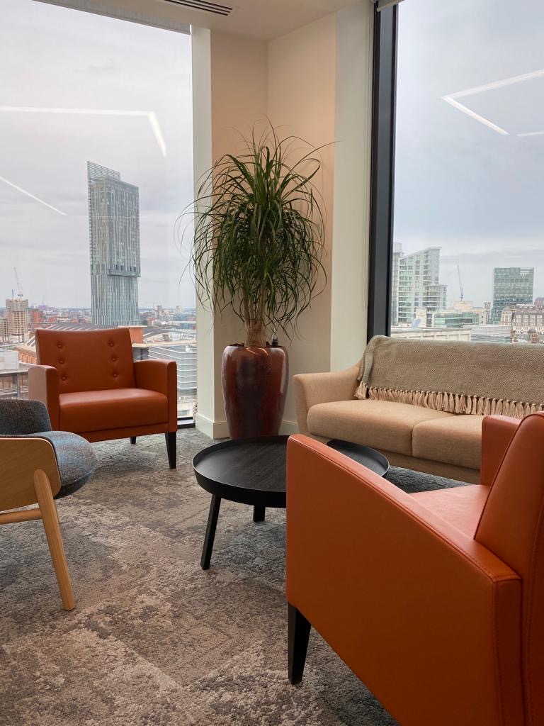 sitting area with a indoor plant by the window and a view 