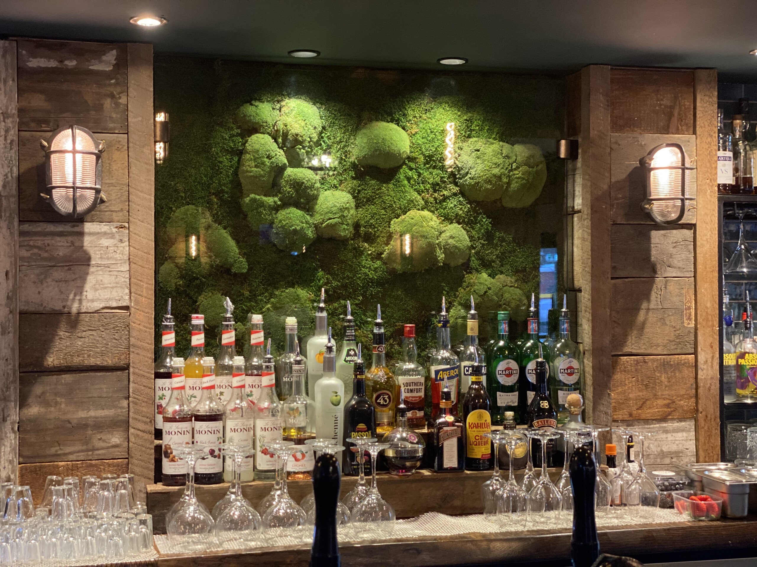 indoor moss wall by the bar