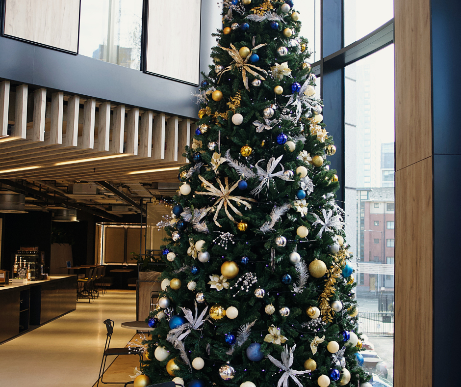 Gold and blue Christmas tree